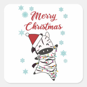 メリークリスマスゼブラサファリ動物園 スクエアシール