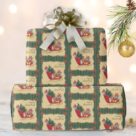 メリークリスマスソリライドグリーンのストライプ ラッピングペーパー
