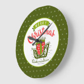 メリークリスマスソレ赤緑の雪片模様 ラージ壁時計 (傾斜)