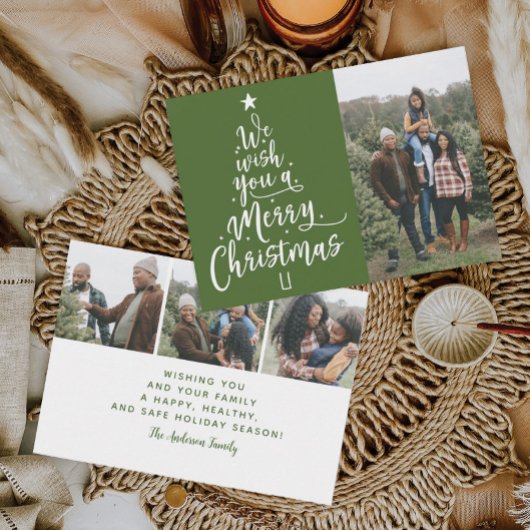 メリークリスマスタイプのツリー写真クリスマスカード サンキューカード