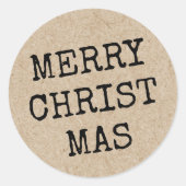 メリークリスマスタイプライタータイポグラフィクラフトルック ラウンドシール (正面)