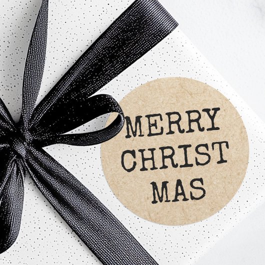 メリークリスマスタイプライタータイポグラフィクラフトルック ラウンドシール