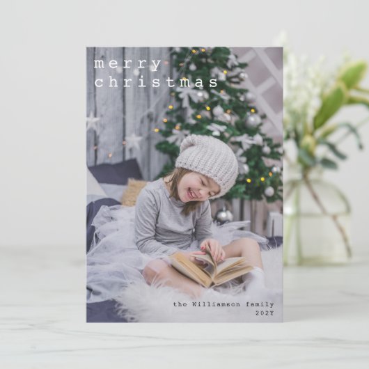 メリークリスマスタイプライターフォント写真写真 シーズンカード (スタンド正面)