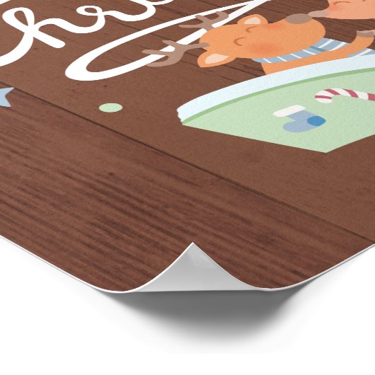 メリークリスマスタイポグラフィかわいいトナカイのポスター ポスター (角)