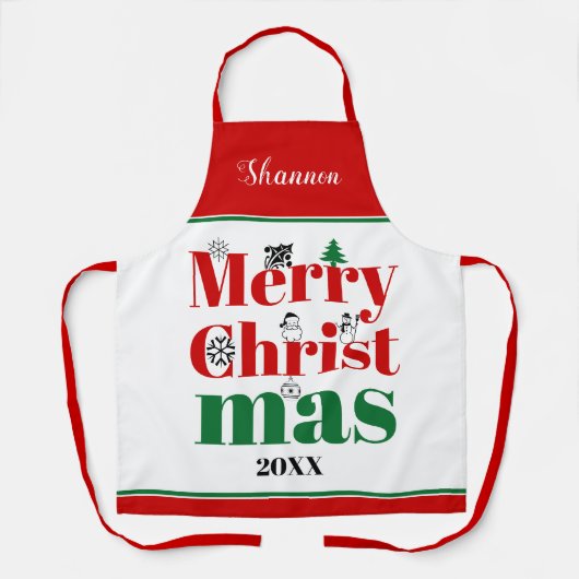 メリークリスマスタイポグラフィとヴィンテージ要素 エプロン (正面)