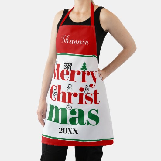 メリークリスマスタイポグラフィとヴィンテージ要素 エプロン (インサイチュ)
