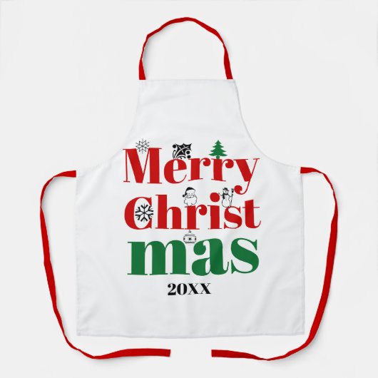 メリークリスマスタイポグラフィとヴィンテージ要素 エプロン (正面)