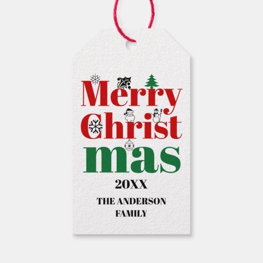 メリークリスマスタイポグラフィとヴィンテージ要素 ギフトタグ (裏面)