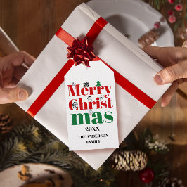 メリークリスマスタイポグラフィとヴィンテージ要素 ギフトタグ