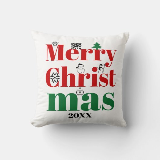 メリークリスマスタイポグラフィとヴィンテージ要素 クッション (正面)