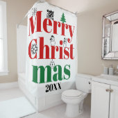 メリークリスマスタイポグラフィとヴィンテージ要素 シャワーカーテン (インサイチュ)