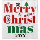 メリークリスマスタイポグラフィとヴィンテージ要素 シャワーカーテン (正面)