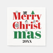 メリークリスマスタイポグラフィとヴィンテージ要素 スタンダードカクテルナプキン (正面)