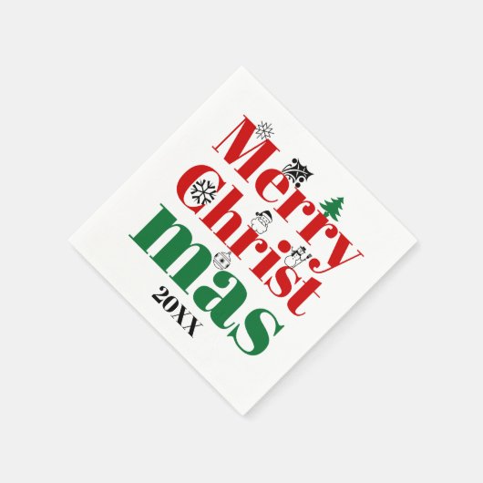 メリークリスマスタイポグラフィとヴィンテージ要素 スタンダードカクテルナプキン (角)