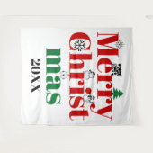 メリークリスマスタイポグラフィとヴィンテージ要素 タペストリー (正面(横))