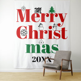 メリークリスマスタイポグラフィとヴィンテージ要素 タペストリー