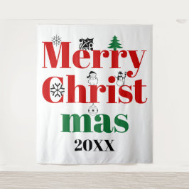 メリークリスマスタイポグラフィとヴィンテージ要素 タペストリー