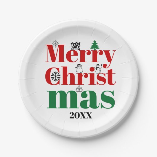 メリークリスマスタイポグラフィとヴィンテージ要素 ペーパープレート (正面)