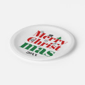 メリークリスマスタイポグラフィとヴィンテージ要素 ペーパープレート (アングル)