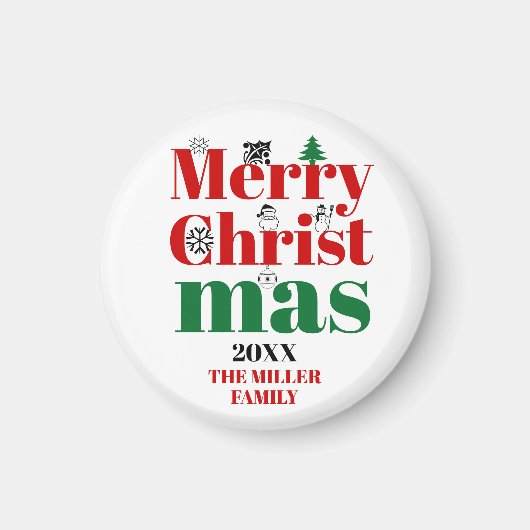 メリークリスマスタイポグラフィとヴィンテージ要素 マグネット (正面)