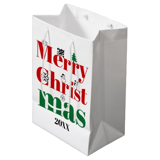メリークリスマスタイポグラフィとヴィンテージ要素 ミディアムペーパーバッグ (正面アングル)