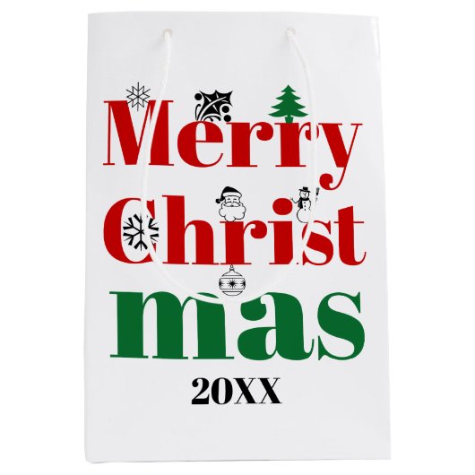 メリークリスマスタイポグラフィとヴィンテージ要素 ミディアムペーパーバッグ (正面)