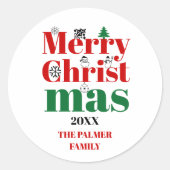 メリークリスマスタイポグラフィとヴィンテージ要素 ラウンドシール (正面)