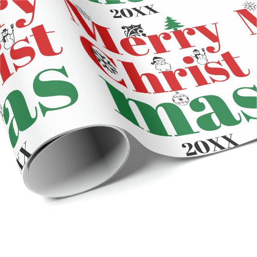 メリークリスマスタイポグラフィとヴィンテージ要素 ラッピングペーパー (ロールコーナー)