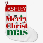 メリークリスマスタイポグラフィとヴィンテージ要素 ラージクリスマスストッキング (正面)