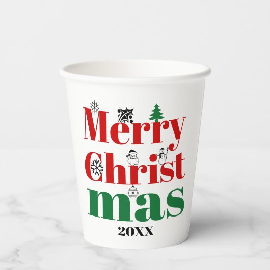 メリークリスマスタイポグラフィとヴィンテージ要素 紙コップ (裏面)