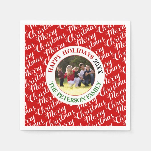 メリークリスマスタイポグラフィと写真の休日 スタンダードカクテルナプキン (正面)