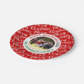メリークリスマスタイポグラフィと写真の休日 ペーパープレート (アングル)