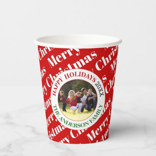 メリークリスマスタイポグラフィと写真の休日 紙コップ (裏面)