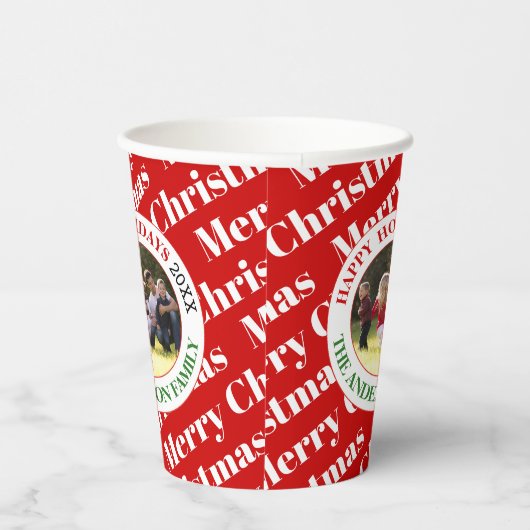メリークリスマスタイポグラフィと写真の休日 紙コップ (右)