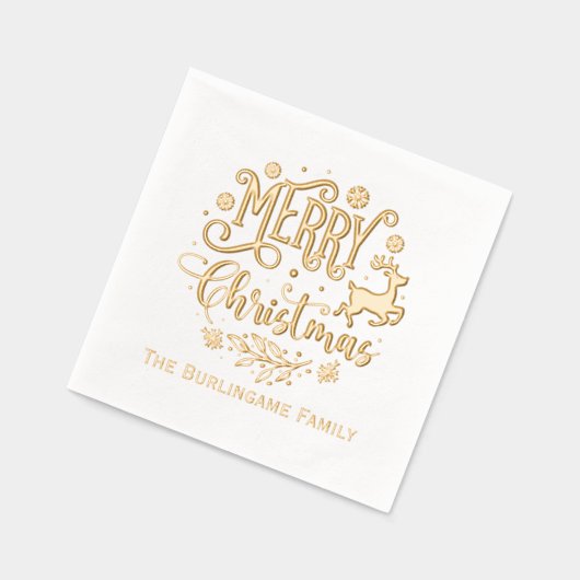 メリークリスマスタイポグラフィの家族名 箔ナプキン (左)