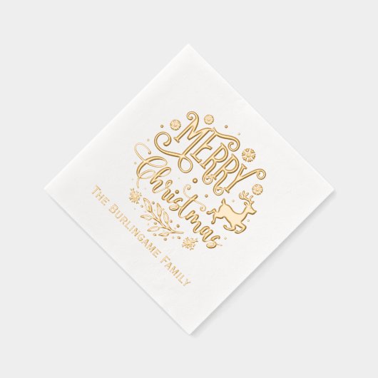 メリークリスマスタイポグラフィの家族名 箔ナプキン (右)