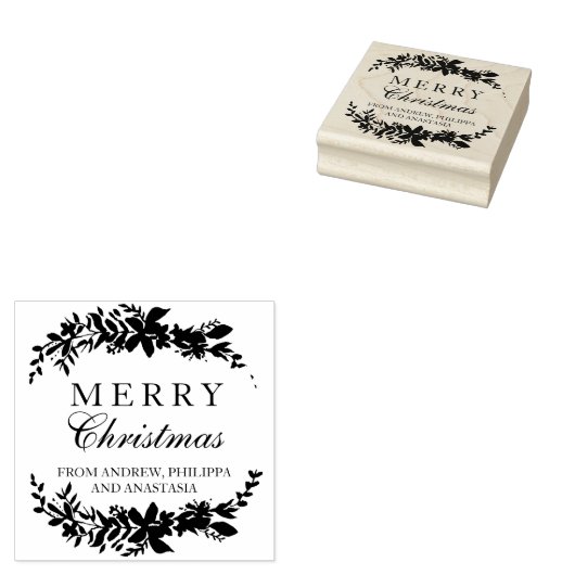 メリークリスマスタイポグラフィの葉シックな冬 ラバースタンプ (押印)