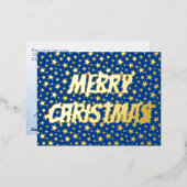 メリークリスマスタイポグラフィはネイビーエレガントブルー 箔シーズンポストカード (正面/裏面)
