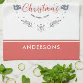 メリークリスマスタイポグラフィオーナメント キッチンタオル (折り畳み)