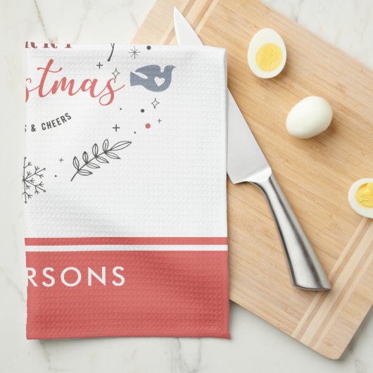 メリークリスマスタイポグラフィオーナメント キッチンタオル (四つ折り)