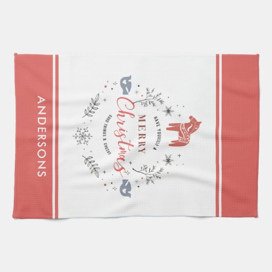 メリークリスマスタイポグラフィオーナメント キッチンタオル (横)