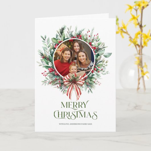 メリークリスマスタイポグラフィカスタム写真 カード (黄色い花)