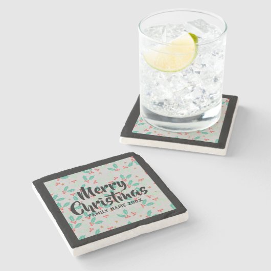 メリークリスマスタイポグラフィクリスマス ストーンコースター (横)