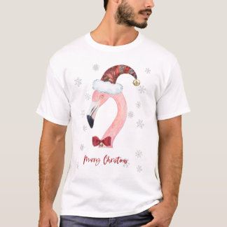 メリークリスマスタイポグラフィサンタフラミンゴ Tシャツ