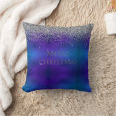 メリークリスマスタイポグラフィシルバーグリッター エレガント クッション (ブランケット)
