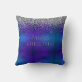 メリークリスマスタイポグラフィシルバーグリッター エレガント クッション (裏面)