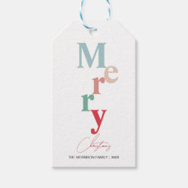 メリークリスマスタイポグラフィシンプルのライトカラー ギフトタグ