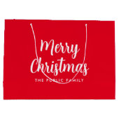 メリークリスマスタイポグラフィスクリプト名テンプレート ラージペーパーバッグ (裏面)