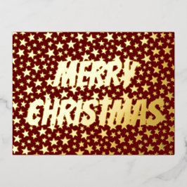 メリークリスマスタイポグラフィスターズブルゴーニュエレガント 箔シーズンポストカード