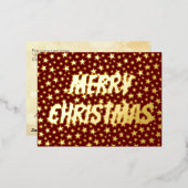 メリークリスマスタイポグラフィスターズブルゴーニュエレガント 箔シーズンポストカード (正面/裏面)